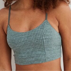 Aerie Chill Ribbed Longline Bralette royal palm sage green M